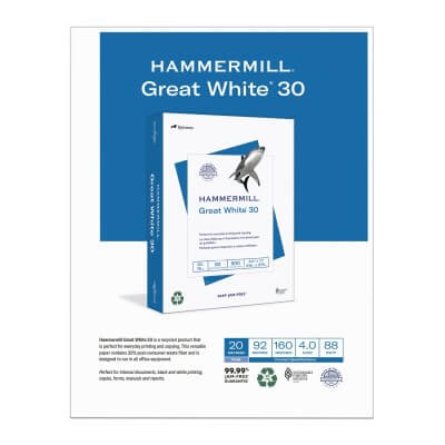 Hammermill Great White 30 paper packaging on a white background