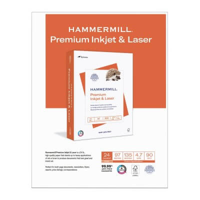 Hammermill Premium Inkjet & Laser paper packaging on a white background