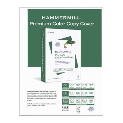 Hammermill Premium Color Copy Cover packaging on a white background