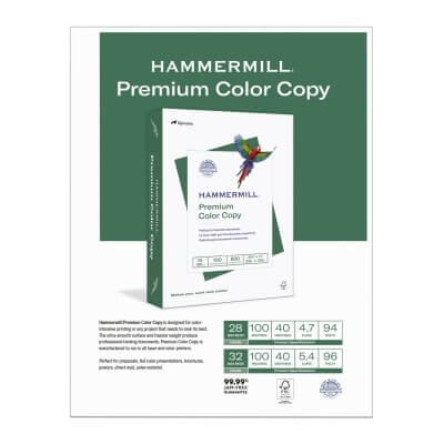 Hammermill Premium Color Copy paper packaging on a white background