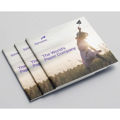 Three books with a cover featuring a person in a field and 'Sylvamo' branding on a light gray background.